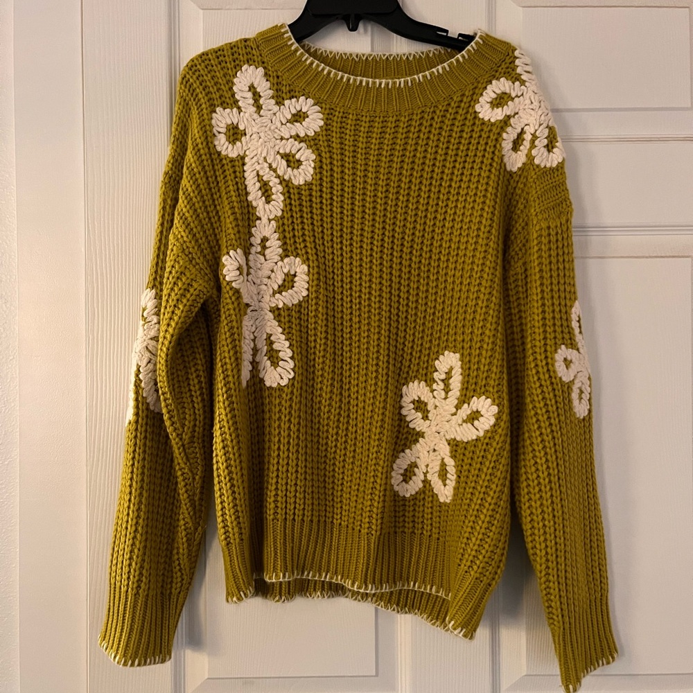 Three Bird Nest Mustard Floral Knit Sweater
